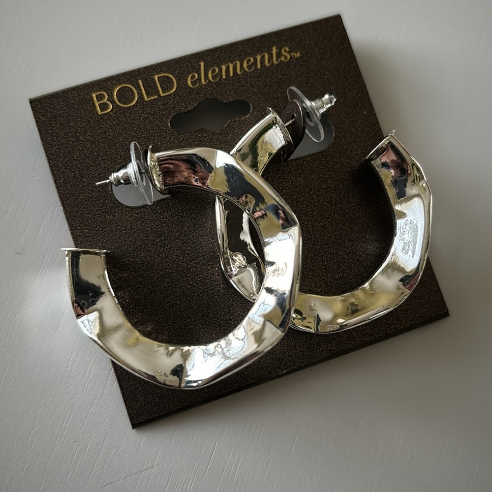 🟠⚪️ BOLD elements 2 open hoop earrings in silver and gold tone NWT !!! ⚪️🟠 - Picture 3 of 6